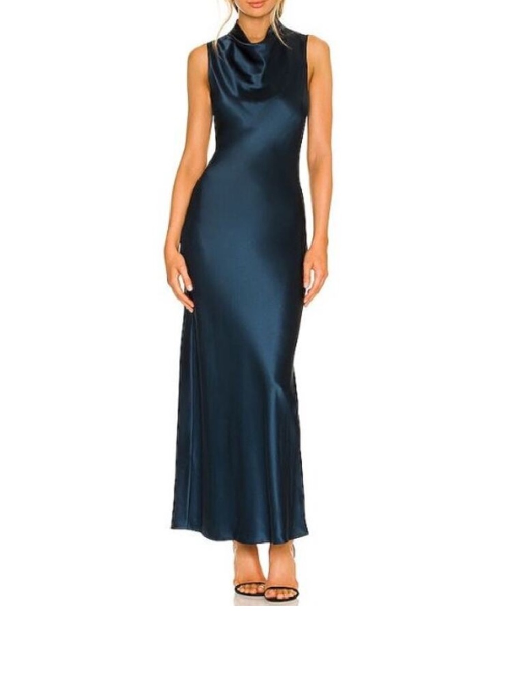 Veronica Beard Navy Satin Cowl-Neck Maxi Dress